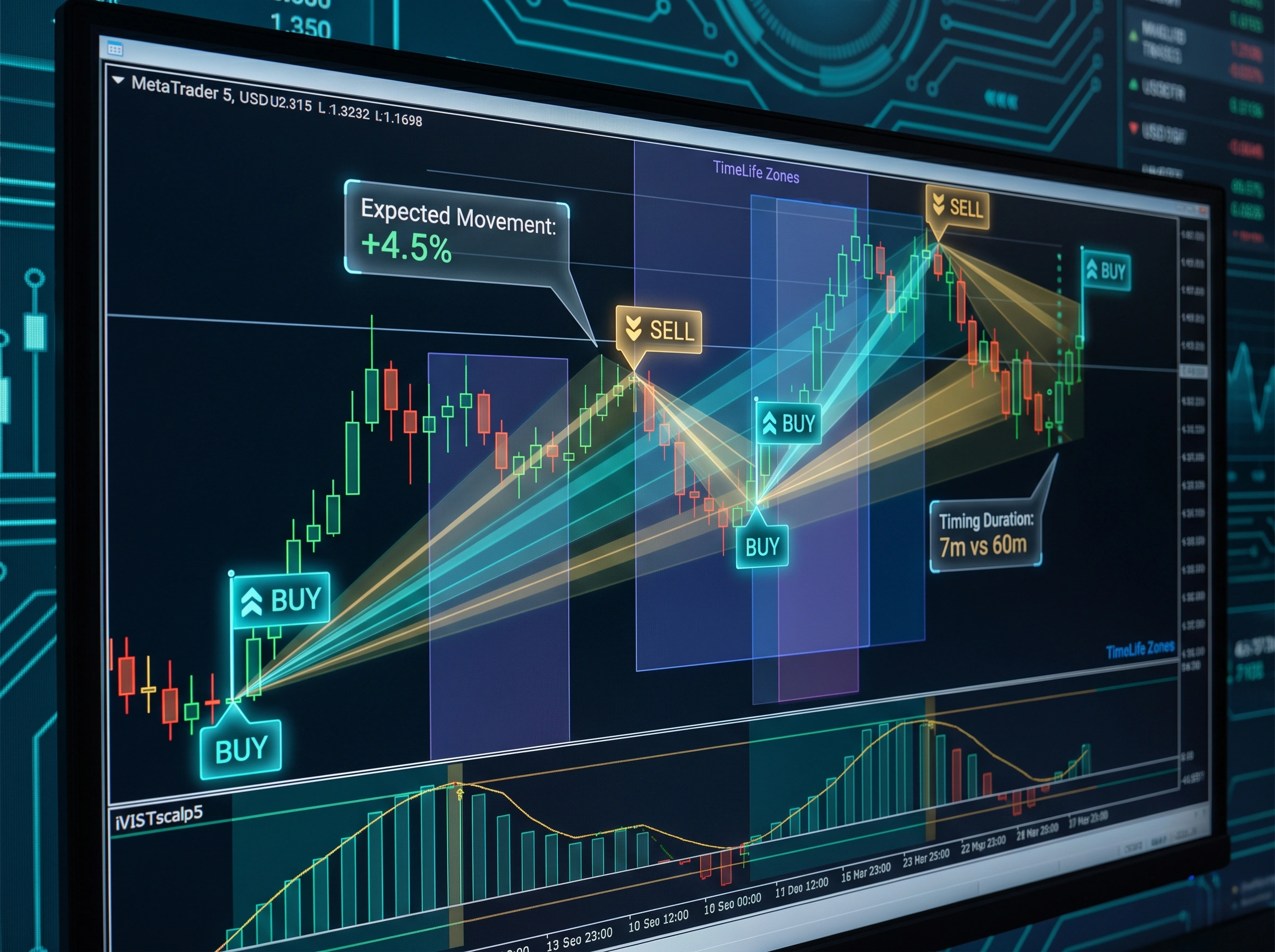 How to read Flags, Rays, timing duration and TimeLife in the iVISTscalp5 indicator